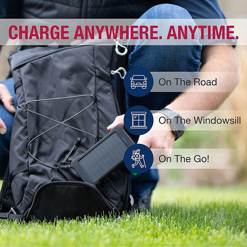 Outdoor solar charging backpack with LED lighting and waterproof mobile power bank