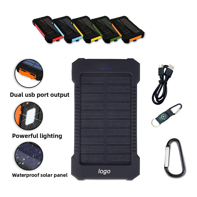 Outdoor solar charging backpack with LED lighting and waterproof mobile power bank
