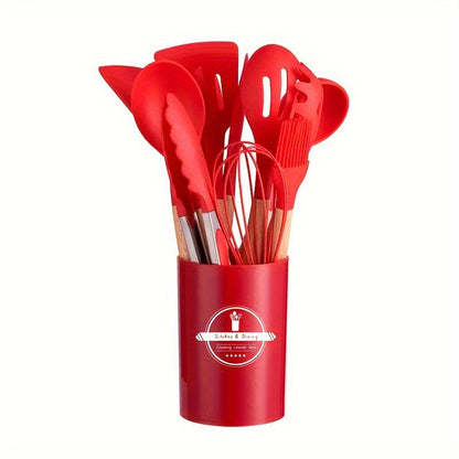 Silicone Wooden Handle Kitchen Utensil Set