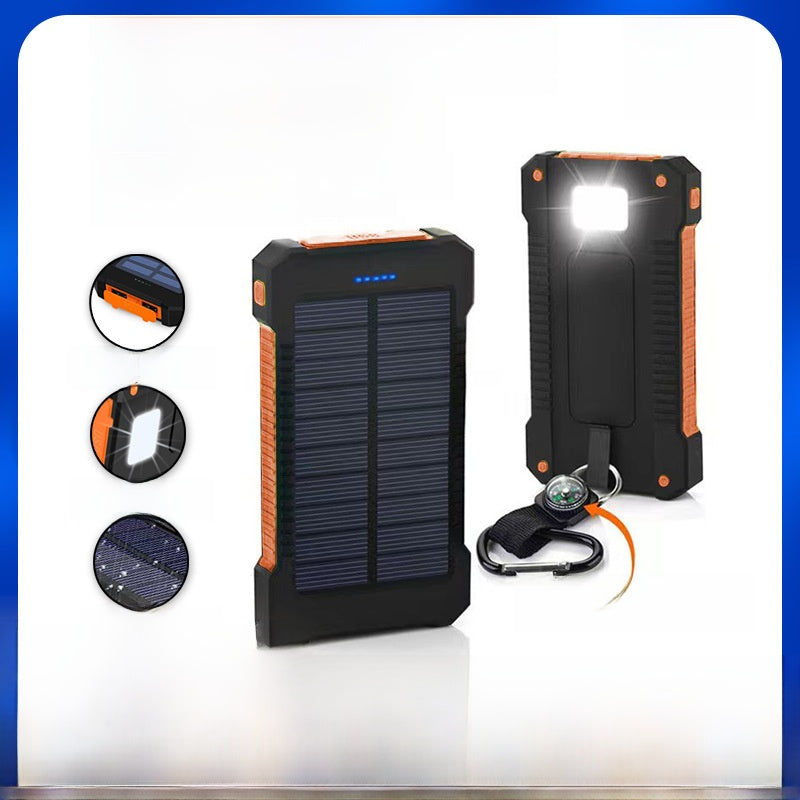 Outdoor solar charging backpack with LED lighting and waterproof mobile power bank