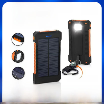 Outdoor solar charging backpack with LED lighting and waterproof mobile power bank