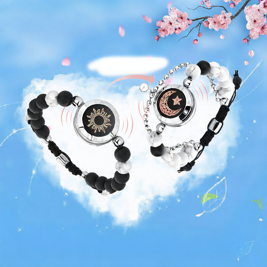 A pair of beaded sun and moon couple bracelets