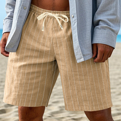 Mens Striped Drawstring Linen Shorts