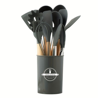 Silicone Wooden Handle Kitchen Utensil Set