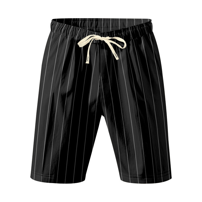 Mens Striped Drawstring Linen Shorts