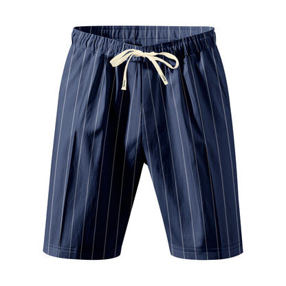 Mens Striped Drawstring Linen Shorts