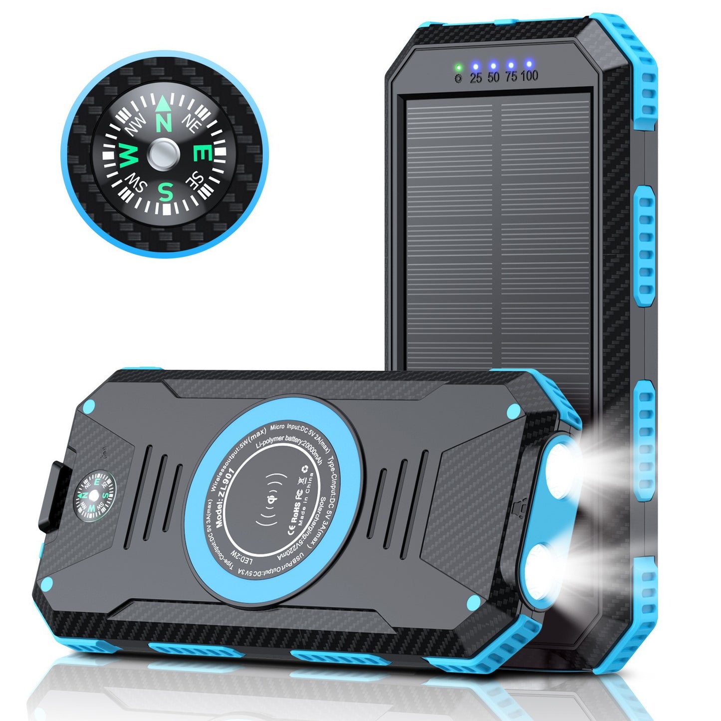 Magnetic 22.5W Solar Power Bank 20000Ma Solar Magnetic Wireless Charging Mobile Power