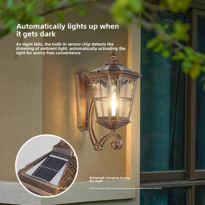 Solar Powered Outdoor Wall Light European Floral Design