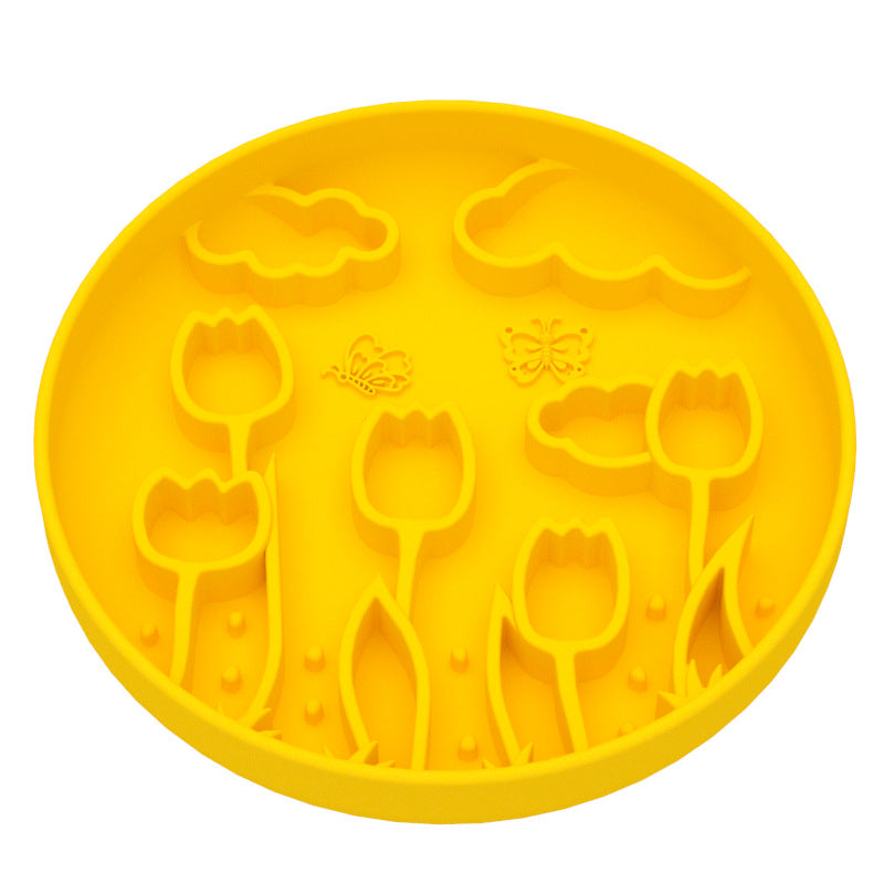 Tulip Silicone Slow Feeder Bowl with Suction Cup Licking Mat for Pets to Prevent Choking and Slow down Eating