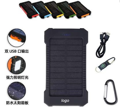 Outdoor solar charging backpack with LED lighting and waterproof mobile power bank